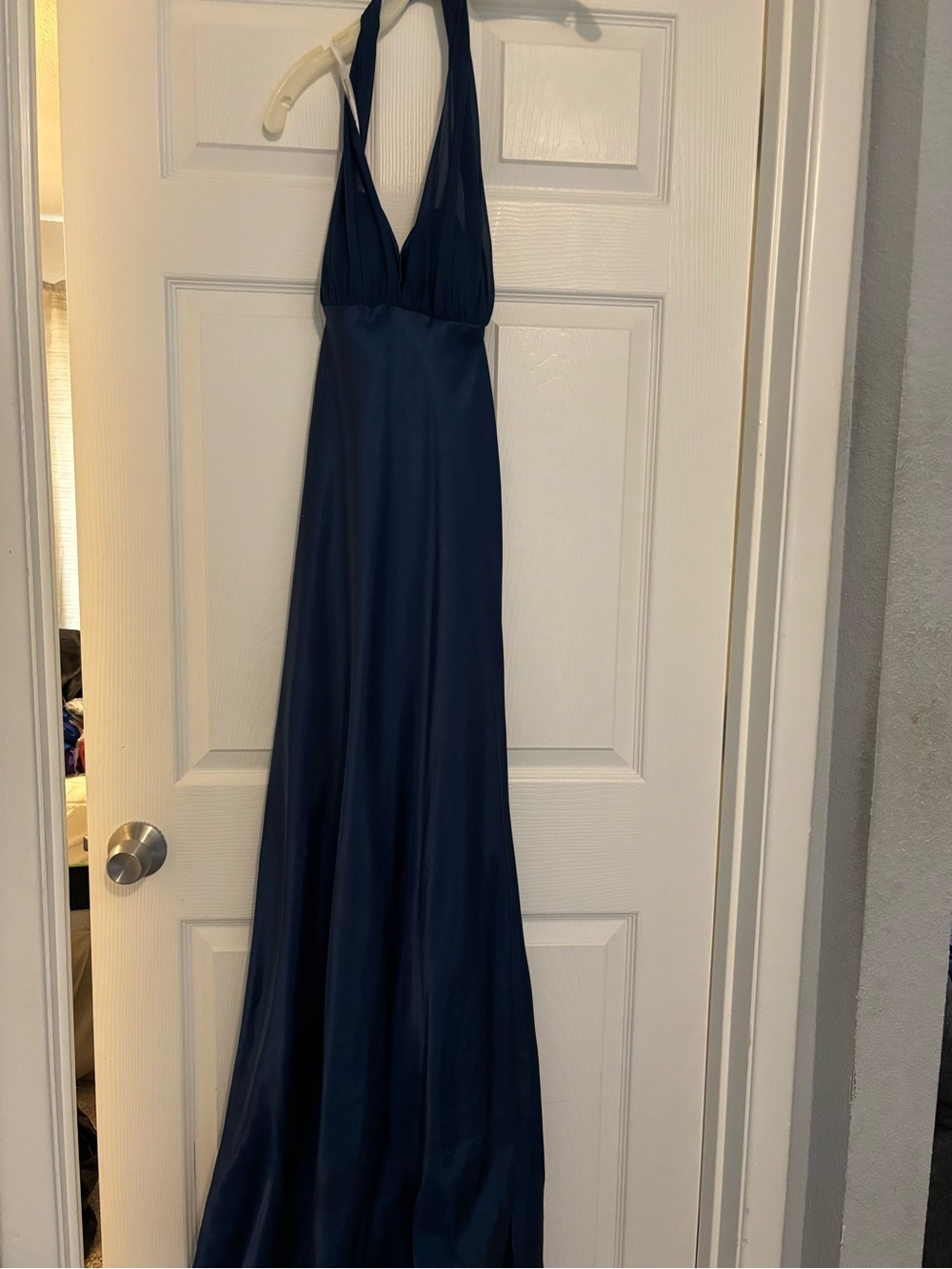 David's Bridal Navy Halter Prom Dress